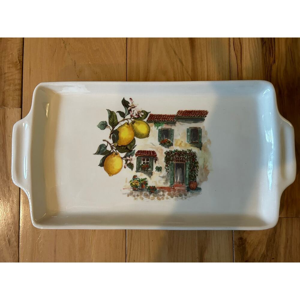 Ceramica Cuore Serving Platter, Lemons w/ Building, 11"x6.5" Made in ITALY